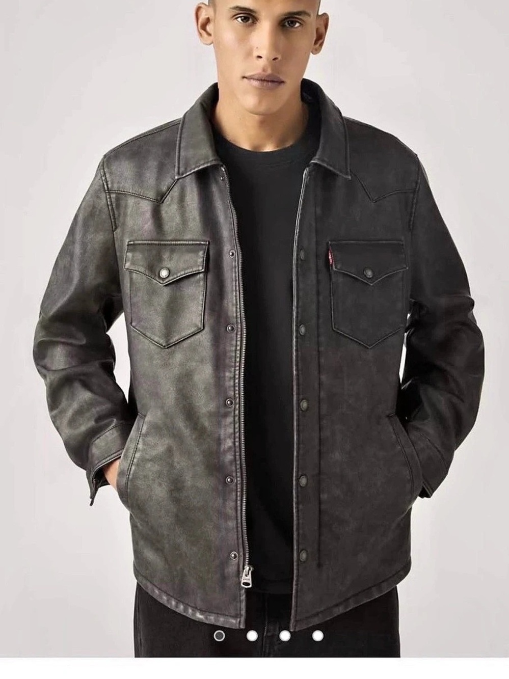 Levi's Leather Look Shirt Jacket in Black XXL